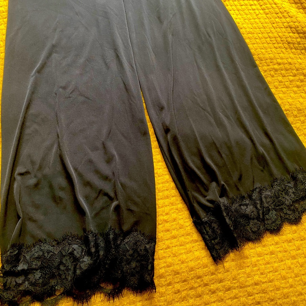 Zara High Waisted Black Trousers with Lace Trim